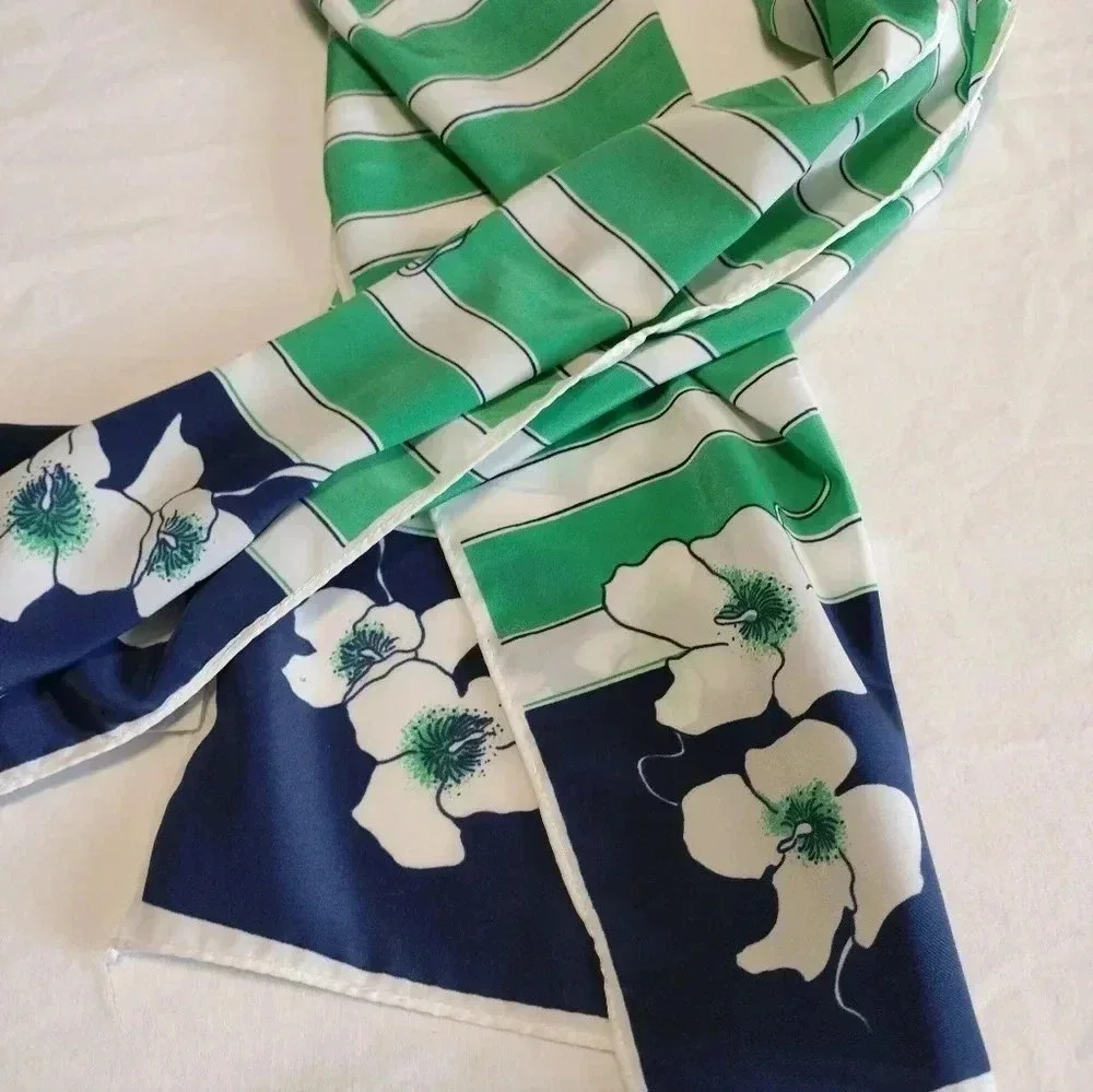 Veresa Vera Blue Green Striped Floral Pattern Multifunctional Rectangle Scarf